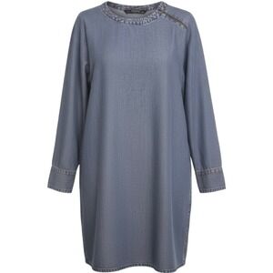 Zara Basic Denim Shift Dress S Blue Long Sleeve Chambray Shoulder Zipper Tunic